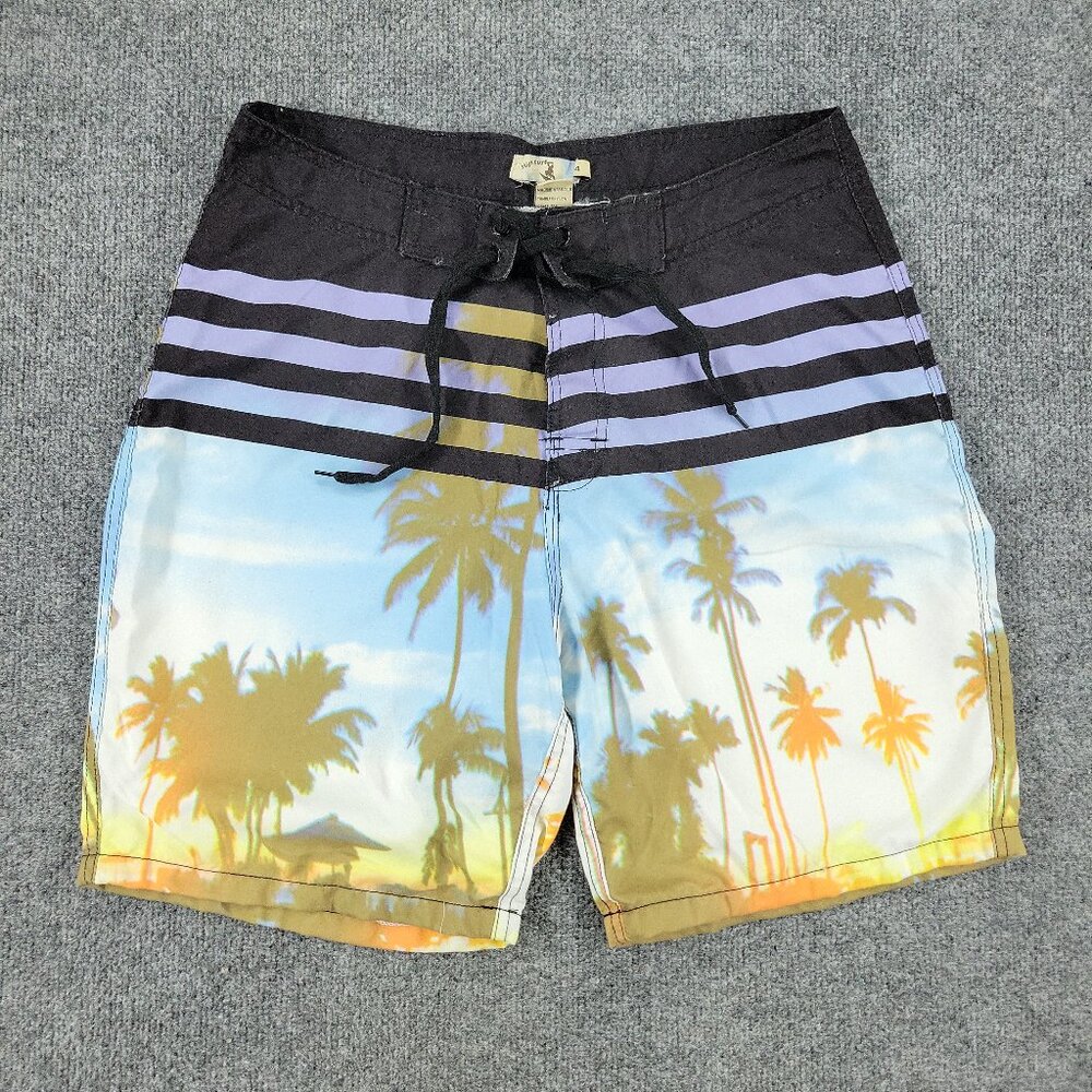 High Surf Shorts Men Size 34 Black Swim Trunks Striped Drawstring Pockets Lining
